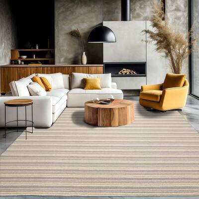 Ivory Hand Woven KPSI Striped Oriental Area Rug Multi Sizes Wool