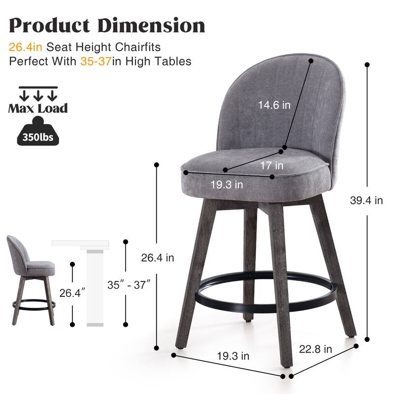 HOMYKA Swivel Bar Stool with Wood Legs Set of 2 - N/A