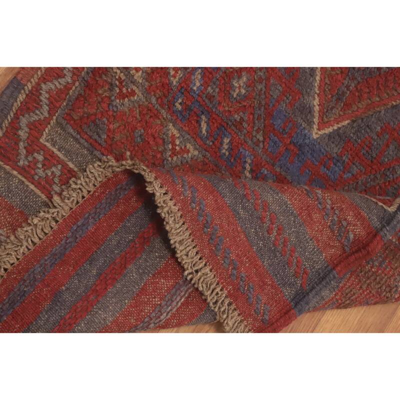Hand Knotted Oriental 100% Wool Carpet Traditional Tribal Red Balouch Runner Rug - 8' 1'' X 2' 1''