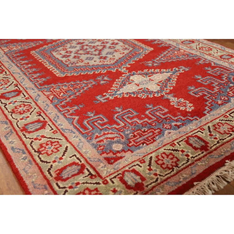 Red Geometric Viss Oriental Rug Hand-Knotted Wool Carpet - 3'11" x 6'1" - 3'11" x 6'1" - Red
