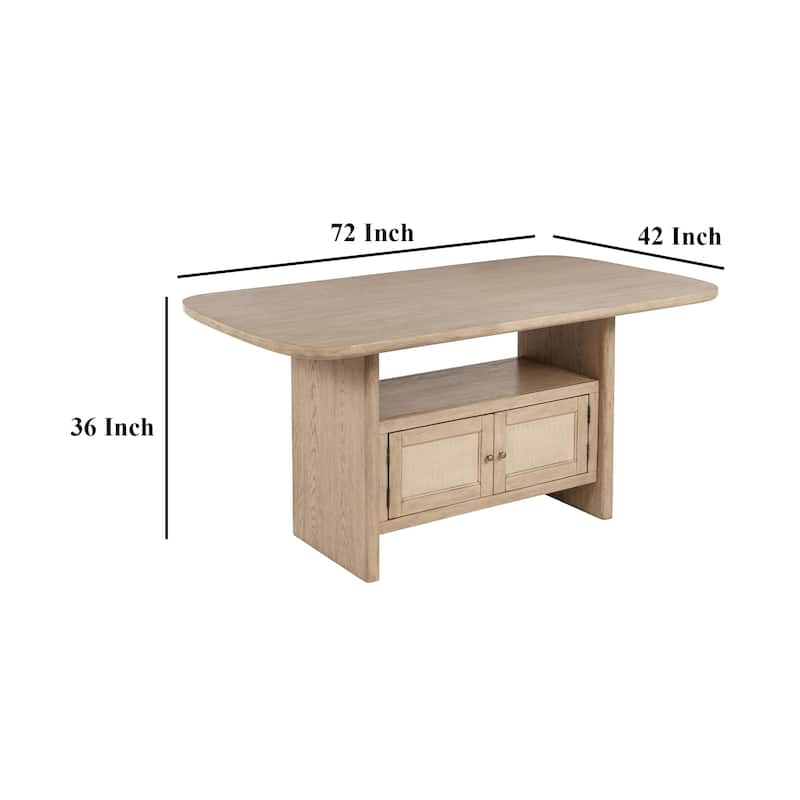 Lno Counter Height Dining Table w Storage Cabinet, 72 Inch Beige Wood