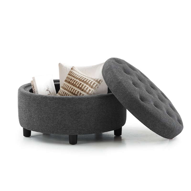 RENEWLINE Fabric Storage Ottoman with Tray Lid - Footrest & Hidden Storage for Living Room​