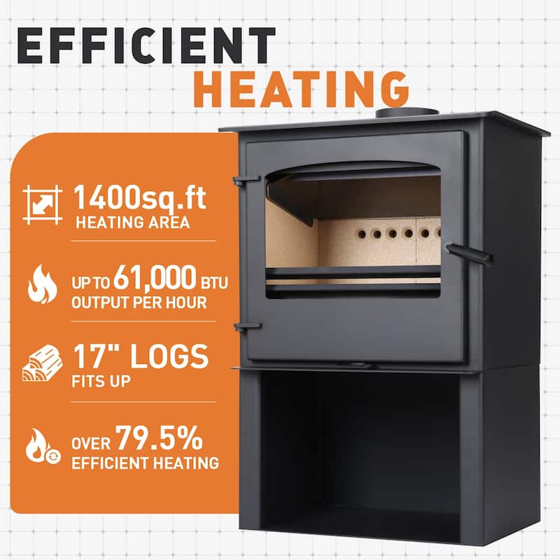 Aoodor Wood Burning Stove, Multi-fuel Stove with Wood Storage