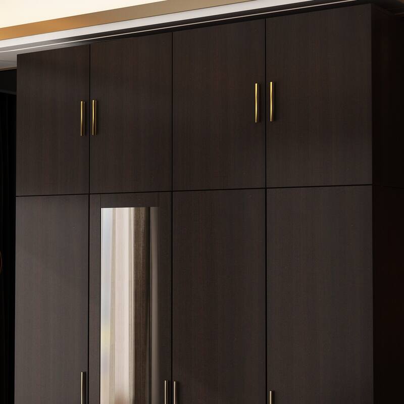 4 Door Wardrobe Large Storage Cabinet Armoire with Mirror and 2 Drawer