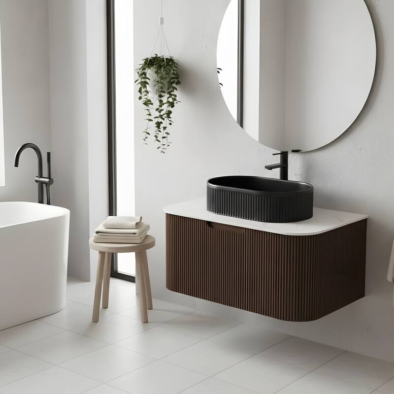Wall Mounted Bathroom Vanity with Black Oval Ceramic Basin