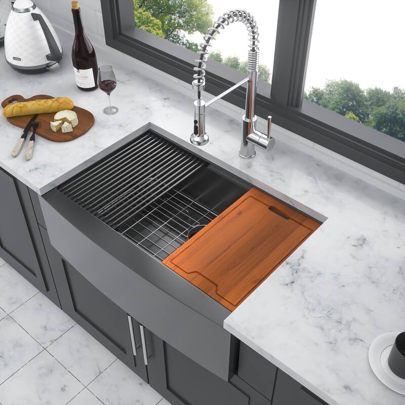 30" Farmhouse 16 Gauge Single Bowl Stainless Steel Kitchen Sink in Gunmetal Black - 30'' x 22'' x 10''