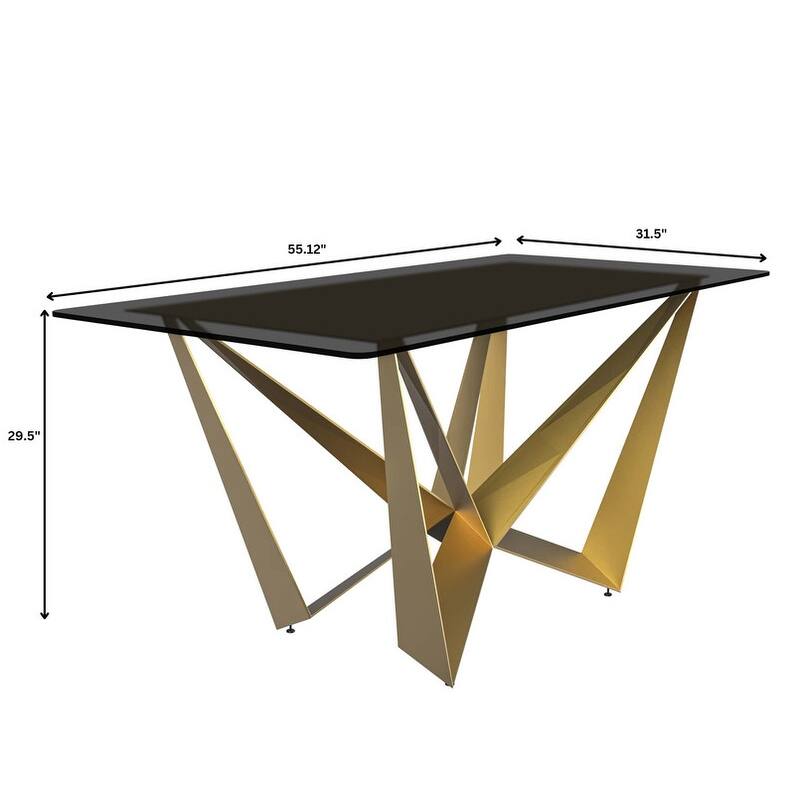 Nuvor Rectangular Sintered Stone or Glass Tabletop Dining Table with Powder-Coated Gold Steel Base for Kitchens & Dining Rooms
