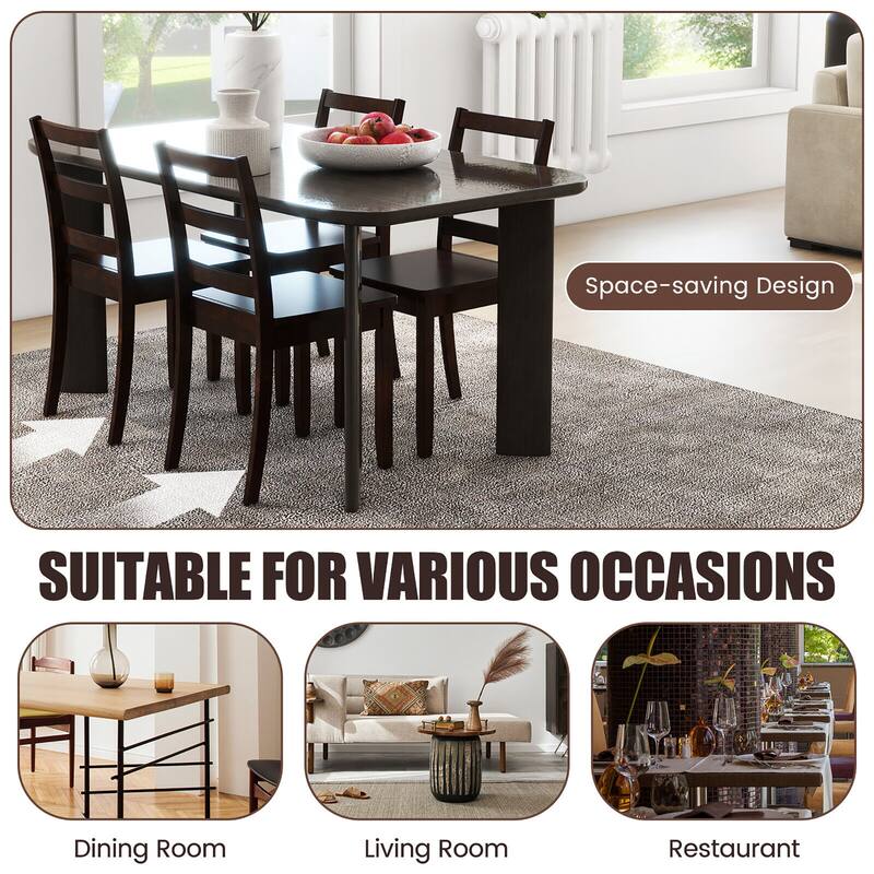 Gymax Set of 2 Dining Chairs Ladder Back Armless Side Chair w/ Solid