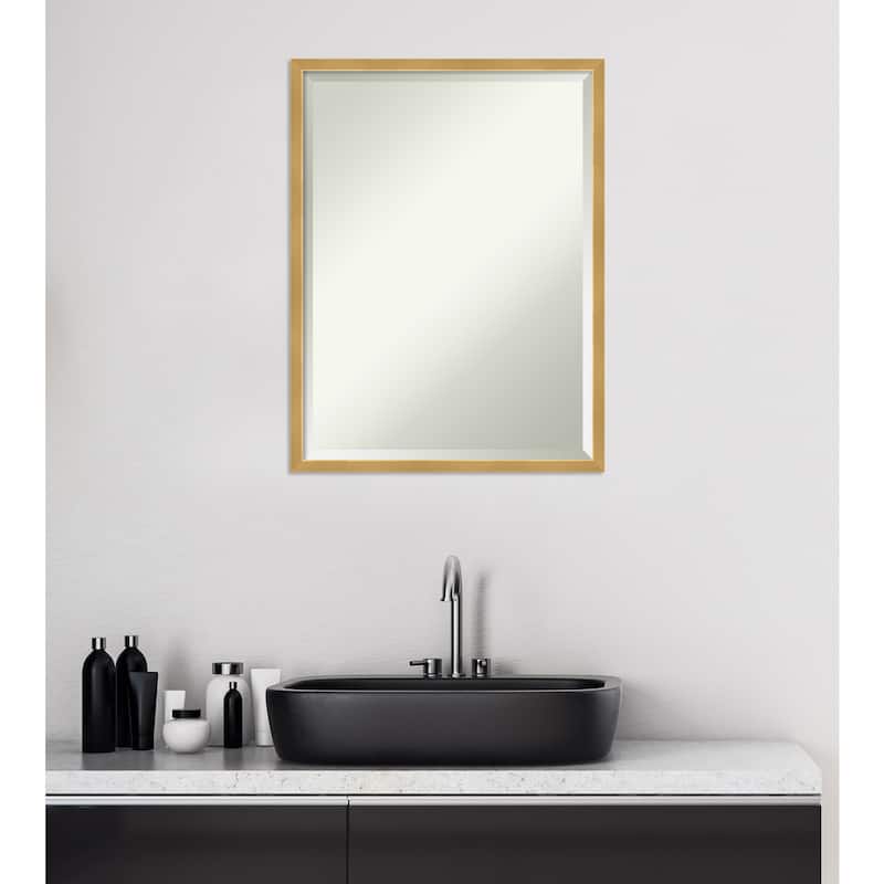 Beveled Wood Bathroom Wall Mirror - Svelte Polished Gold Frame