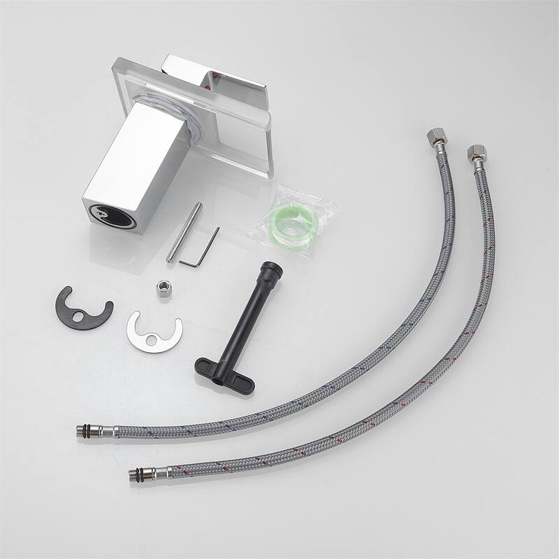 LED Bathroom Sink Faucet with Waterfall Spout and Hot Cold Water Mixer