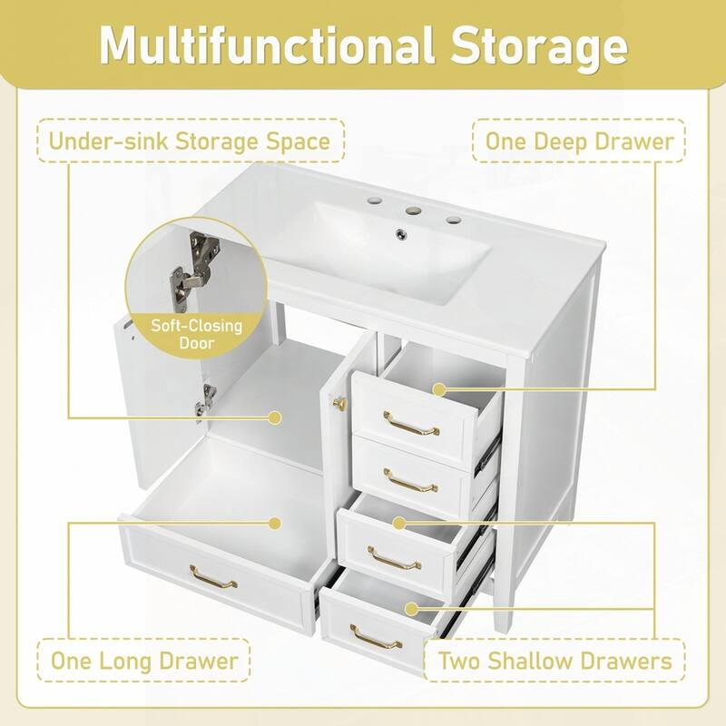 Bathroom Vanity with Sink and Bathroom Cabinet with Soft-Closing Door