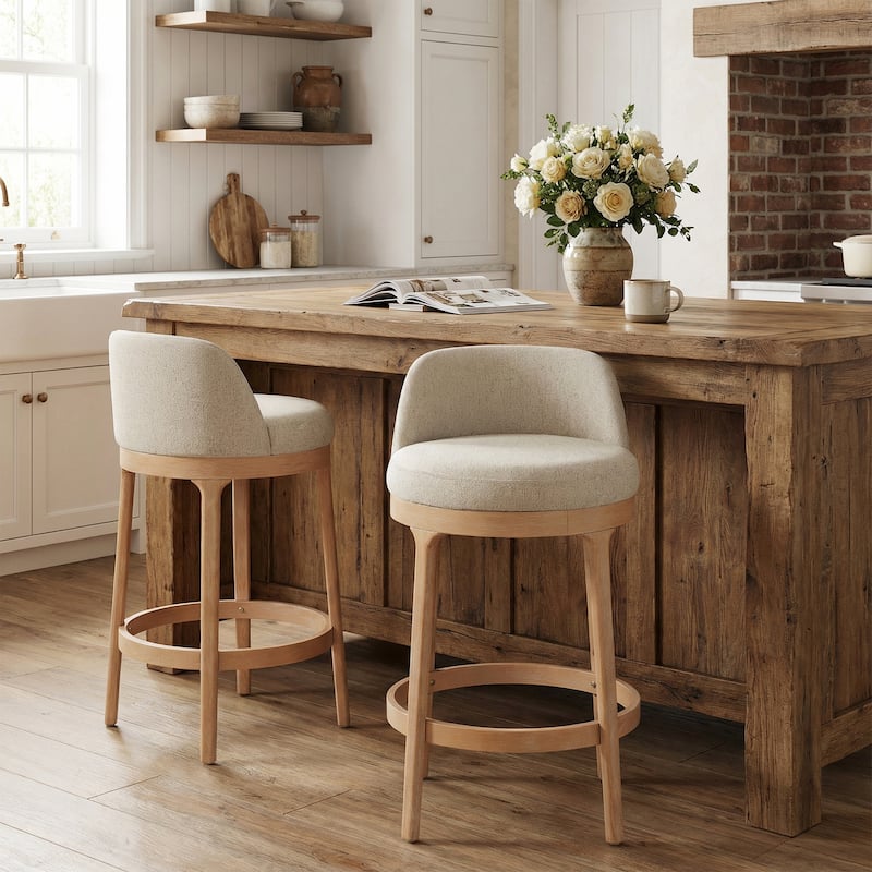 Christopher Knight Home - Chole Modern Wooden Upholstered Counter Stool - Set of 2 - Beige,Natural