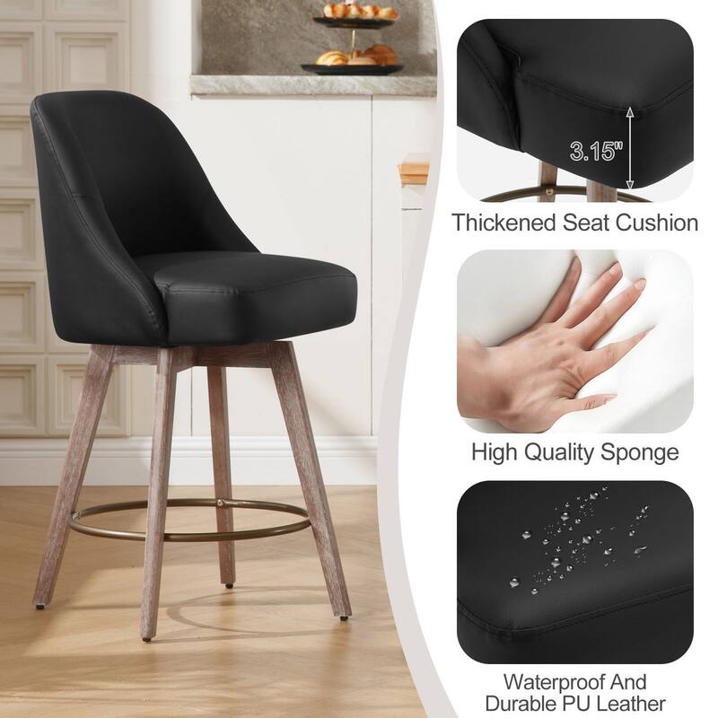 26" Counter Height Swivel Bar Stool, Upholstered Counter Stools - 39.37" (H) x 22.44" (D) x 21.65" (W)