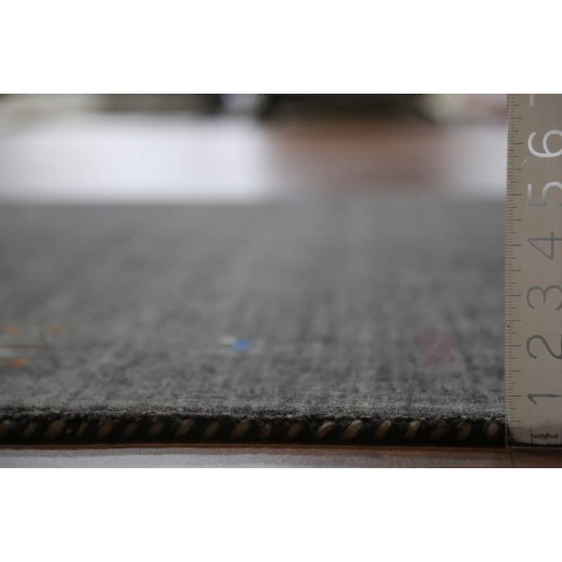 Hand Knotted Oriental 100% Wool Carpet Tribal Tribal Greys & Charcoal Gabbeh Area Rug - 7' 8'' X 5' 0''