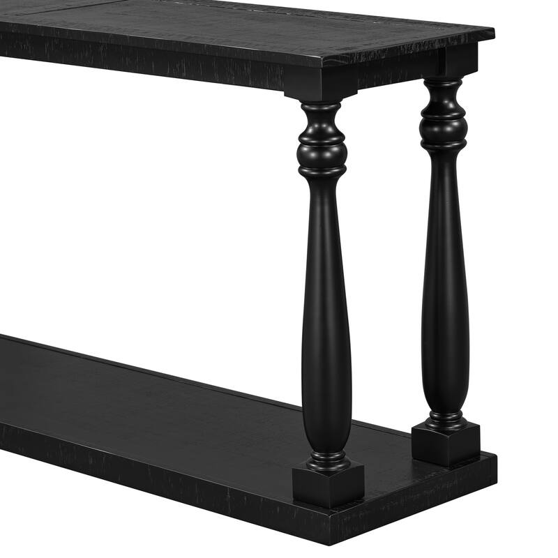 63" Vintage Console Table with Vase Legs & Shelf