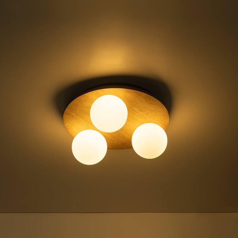 Italy Vintage Wood 3-Light Glass Globe Semi Flush Mount