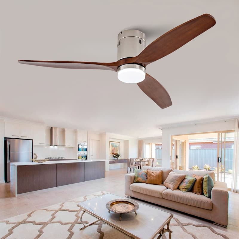 Hot sales 52 Inch Modern Ceiling Fan ,3 Color Dimmable 5 Solide Wood Blades Remote Control Reversible DC Motor With Led Light - Walnut Brown