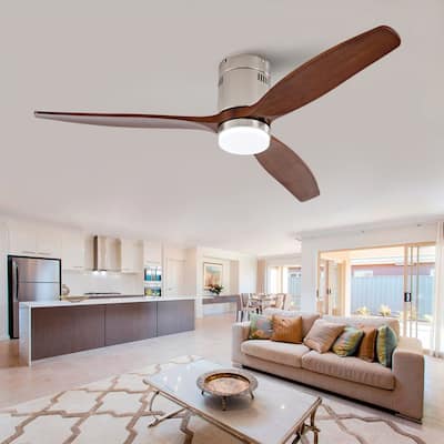 Hot sales 52 Inch Modern Ceiling Fan ,3 Color Dimmable 5 Solide Wood Blades Remote Control Reversible DC Motor With Led Light