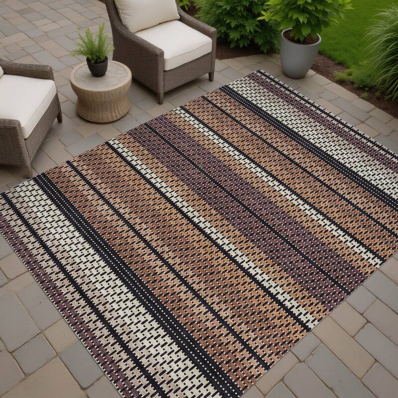 Machine Washable Indoor/ Outdoor Boho Stripe Chantille Rug