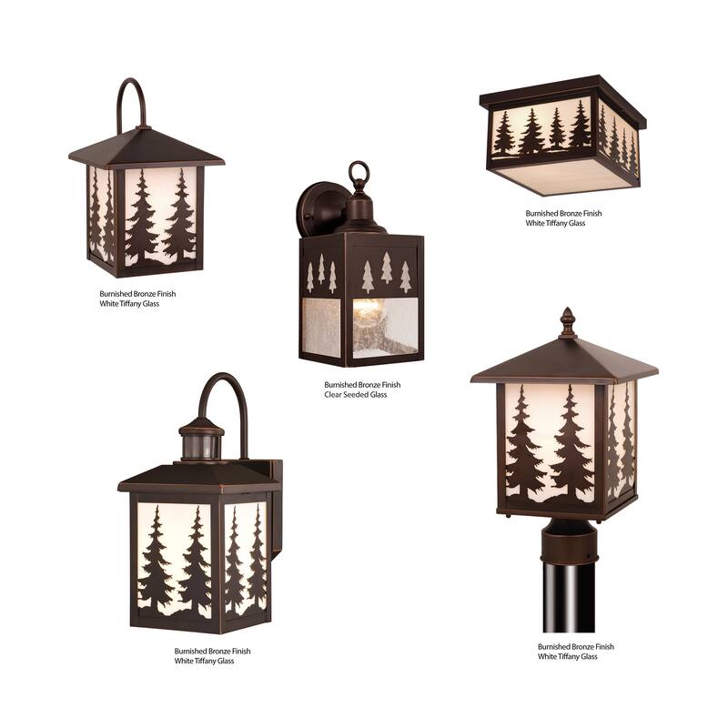 Yosemite 1L Bronze Rustic Outdoor Tree Post Light White Glass - 8-in W x 14-in H x 8-in D