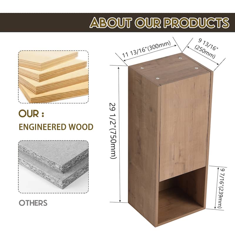 Modern Wall-Mounted Bathroom Side Cabinet with Soft Close Doors, Space-Saving Storage Cabinet Floating Cabinet