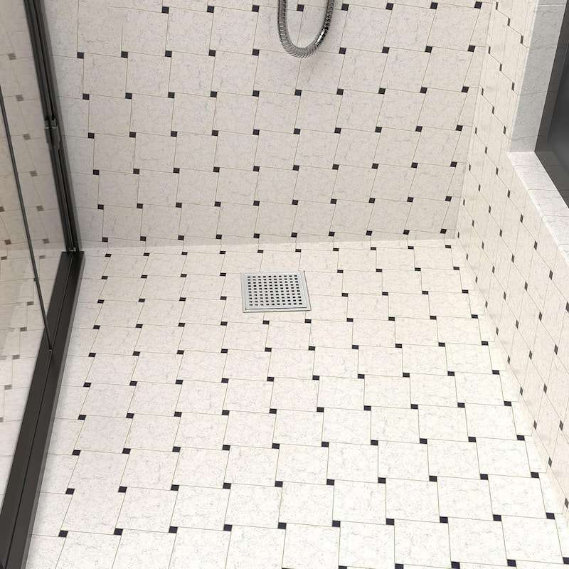 6-Inch Square Shower Floor Drain, Quadrato Pattern Grate - 6 inch
