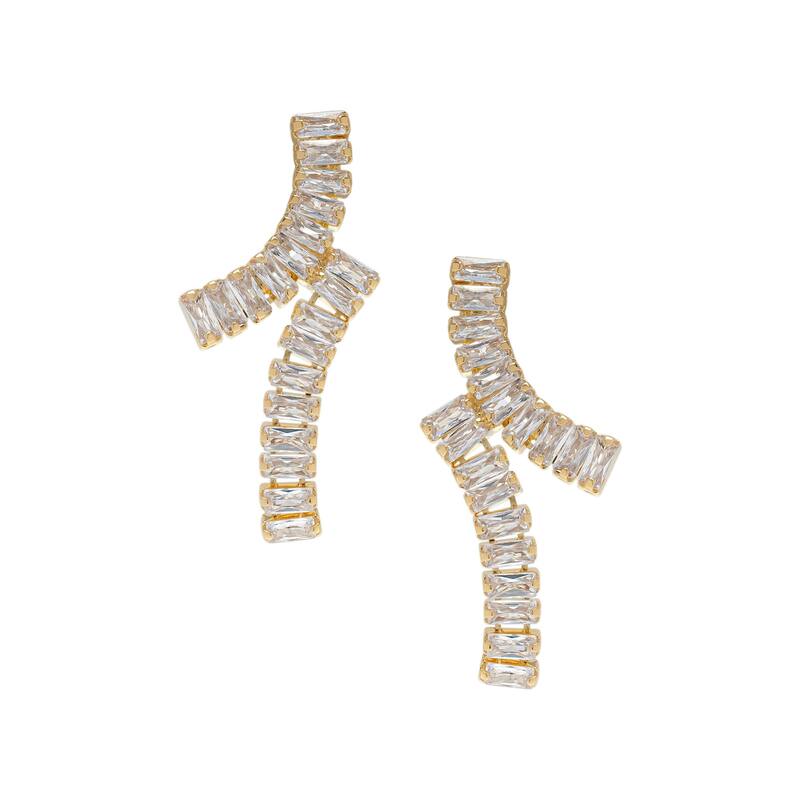 Victoria Townsend Gold Plated Double Cubic Zirconia Linear Earrings - Clear - Clear - Yellow