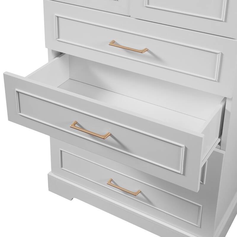 Bathroom Freestanding Cabinet with 3 Drawers (Partitioned, Standard, Deep), Adjustable Shelf, Soft-Close Doors and Steel Handles