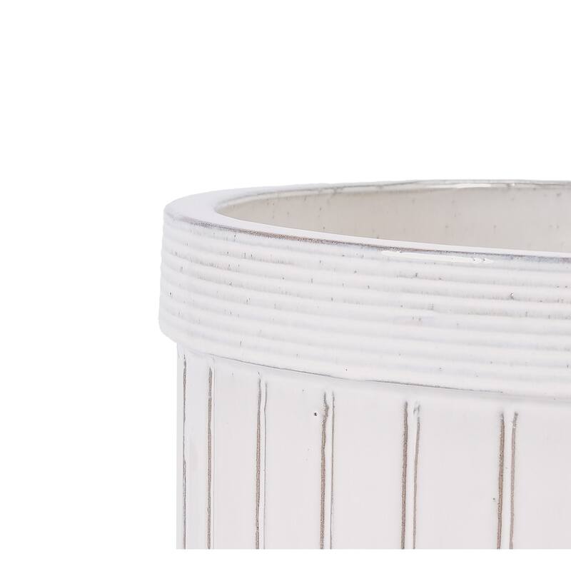 Set of 4 Handmade Ceramic Pots for Succulents with Vertical Grooves