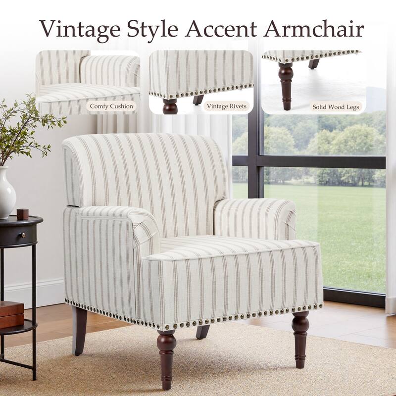 Linen Upholstered Armchair Nailhead Trim Accent Chair
