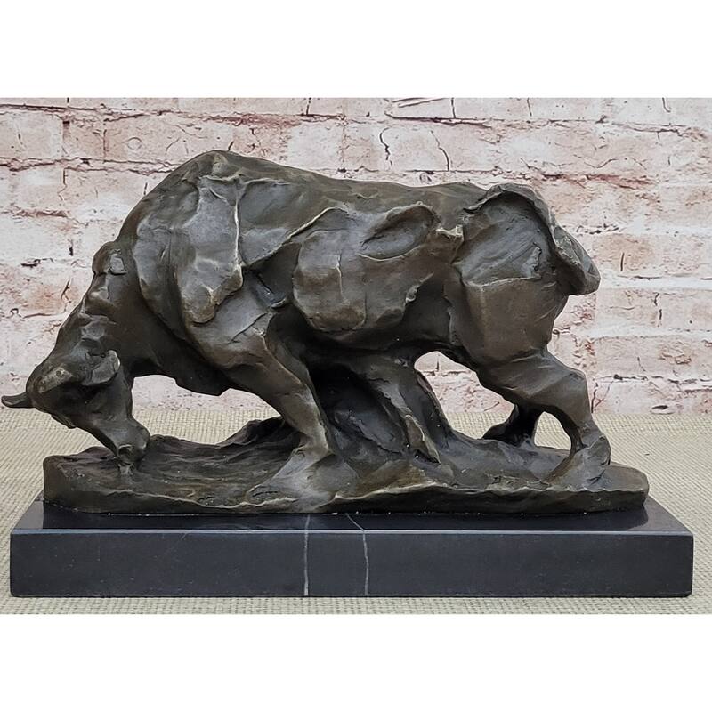 Large Abstract Modern Art Charging Bull Bronze Sculpture Marble Base Figurine
