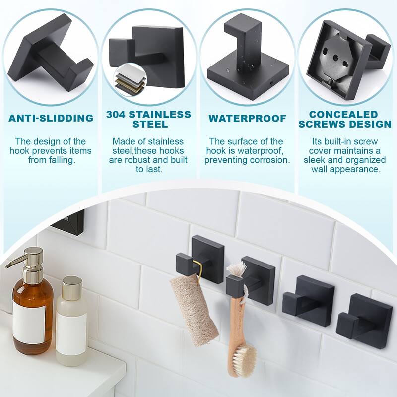 WOWOW J-Hook Wall Mount Robe/Towel Hook 4PCS