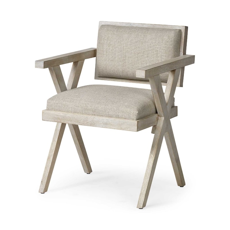 Modern Cream Upholstered Dining Armchair with Open Back and Solid Wood Legs for Dining Room - 31.5”H x 22”W x 23”D