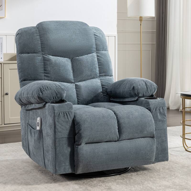 Oversized Rocker Recliner Massage Chair: 2 Cup Holders, USB Charge Port, Soft, 8 Point Vibration Massage, Heating, Rocking