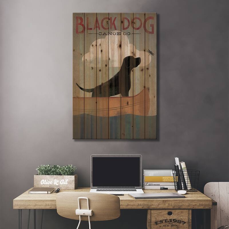 Black Dog Canoe Co. I Print On Wood by Ryan Fowler - Multi-Color