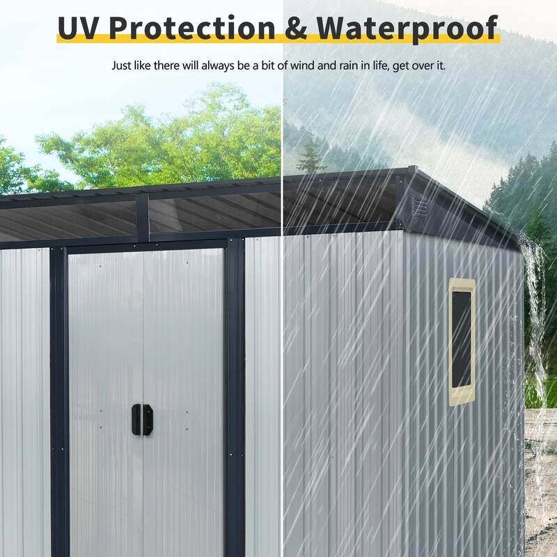 Galvanized Rustproof Steel Garden Shed Storage Shed with Lockable Sliding Door & Tilted Roof Waterproof Tool Shed