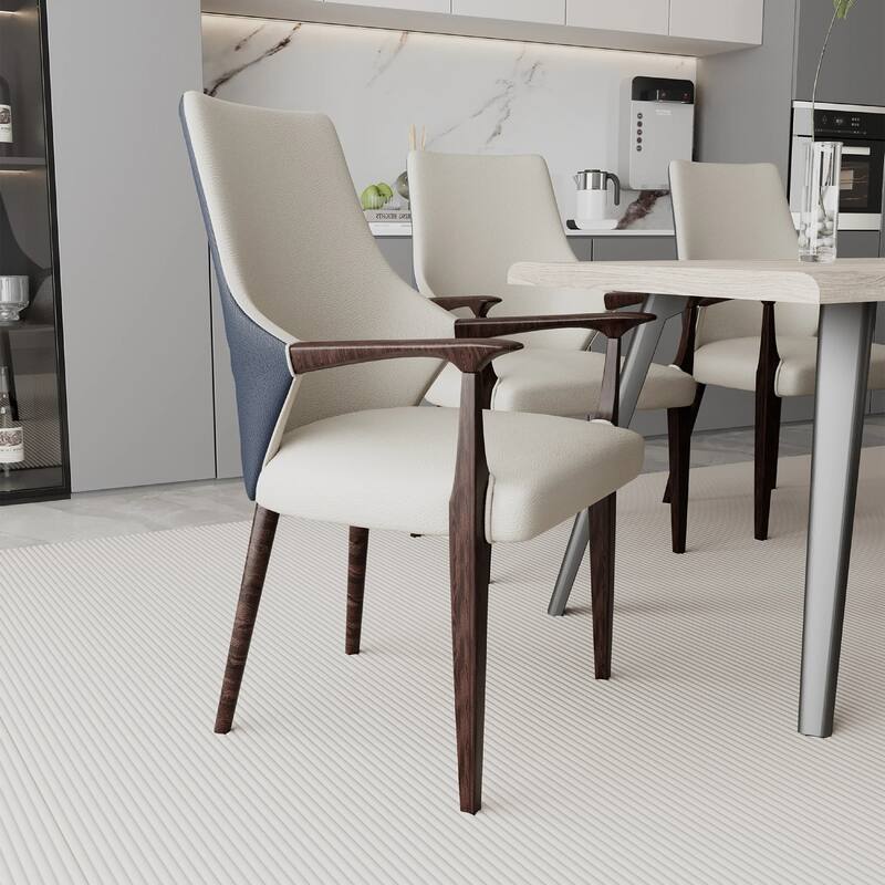 Elm Leather Dining Chair with Ash Wood Legs for Modern Kitchen and Dining Room Accent Arm Chair Set of 4