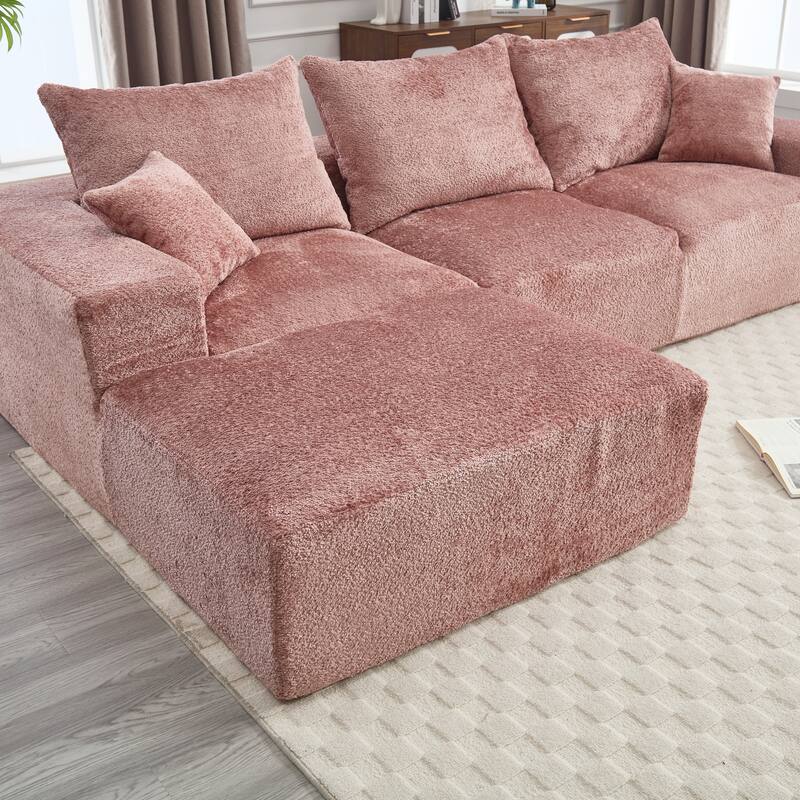Floor Standing Chaise Lounge Couch L-shape Sectional Sofa with Ottoman