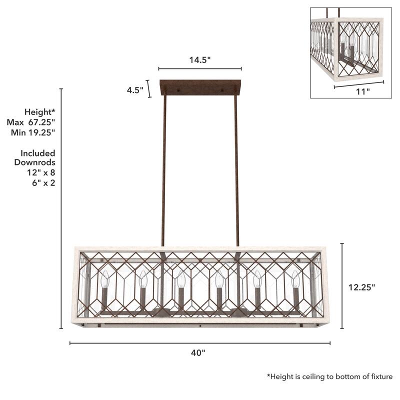 Hunter Chevron 6-Light Linear Chandelier - Dining Room, Island - Farmhouse, Transitional, Rustic, Lattice