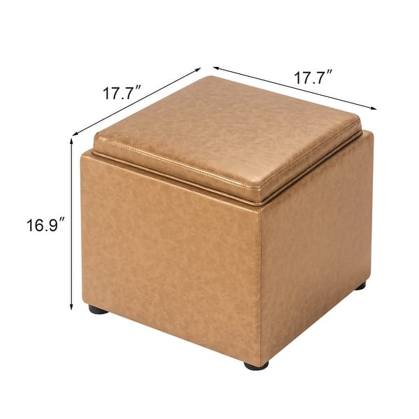 dimension image slide 2 of 3, Adeco Storage Ottoman With Tray