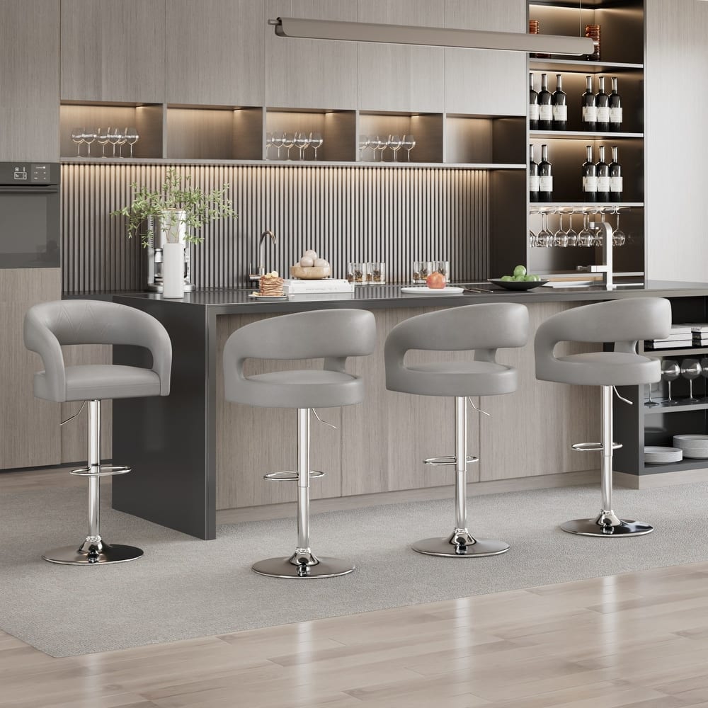 VECELO Set of 4 Swivel Bar Stools Rounded Mid-Back Barstools with Adjustable Height 360° Rotation 16" Base with Footrest