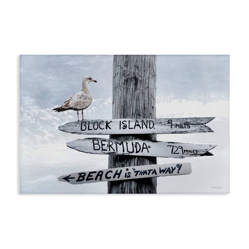 Stupell Vacation Beach Signs with Seagull Canvas Wall Art Design By Robin-Lee Viera - 30 x 20