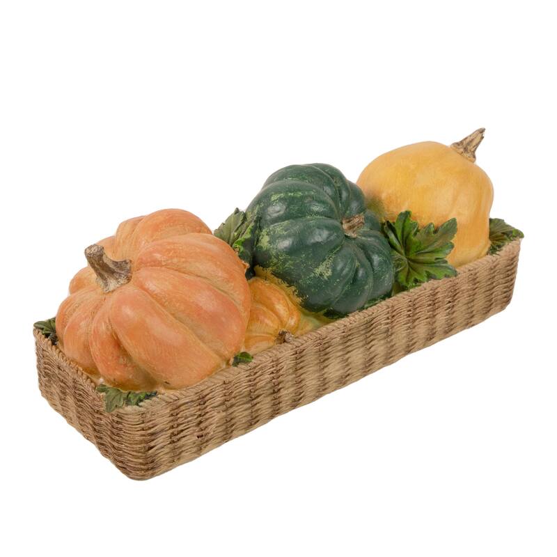 Faux Rattan Basket with Pumpkins Thanksgiving Decoration - 15"
