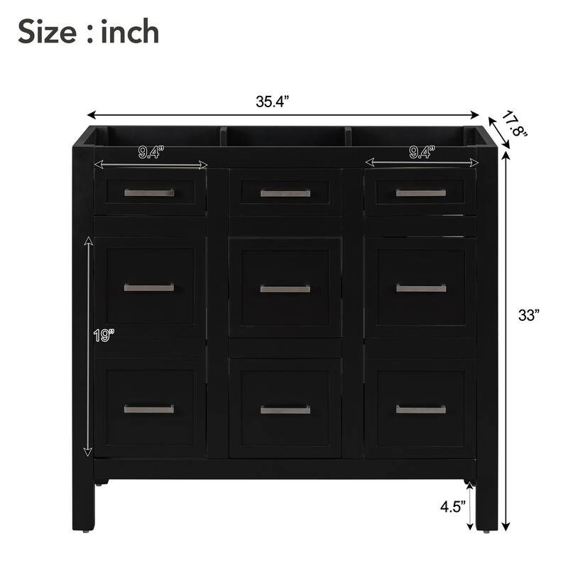 36 Inch Bathroom Vanity Cabinet with Resin Sink 4 Drawers 2 Doors