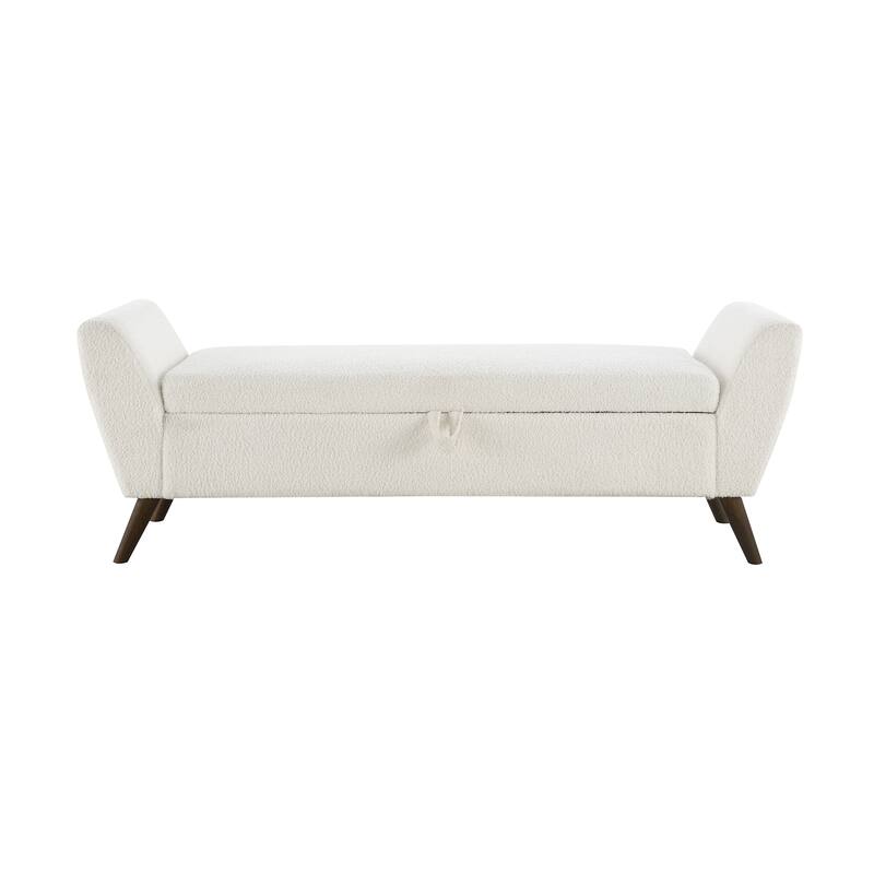 60" Modern Storage Bench with Mid-Century Wood Legs and Padded Seat