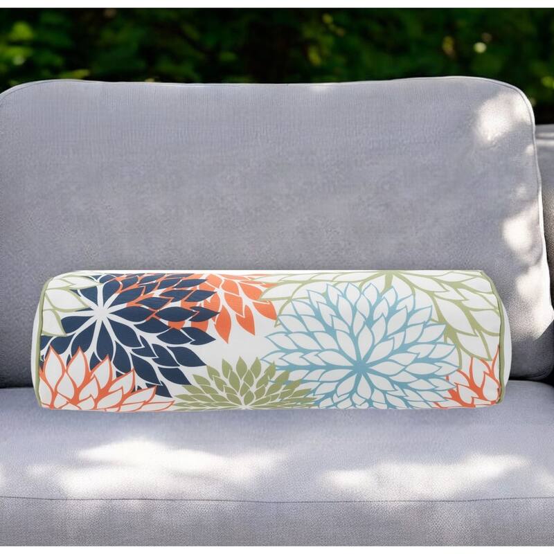 6" X 20" Orange Green and Blue Bolster Floral Indoor Outdoor Throw Pillow - 6" x 20" - 6" x 20" - Orange Green and Blue