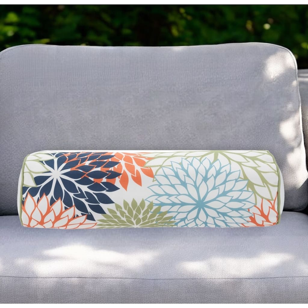 6" X 20" Orange Green and Blue Bolster Floral Indoor Outdoor Throw Pillow - 6" x 20"