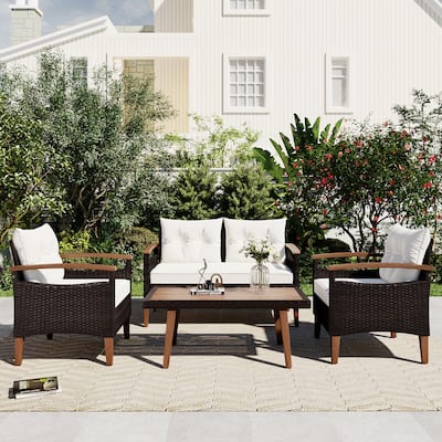 4-Piece Garden Furniture Set with PE Rattan Outdoor Sofa