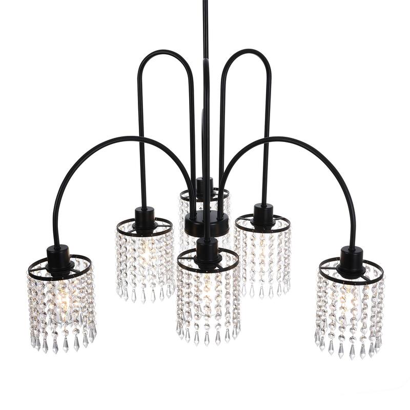 6/8-Light Modern Black Linear Sputnik Crystal Chandelier for Dining Room