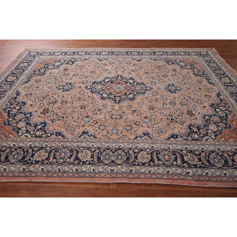 Traditional Mashad Persian Vintage Area Rug Hand-Knotted Wool Carpet - 8'4"x 11'2"
